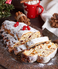 Stollen a traditional European cake with nuts and candied fruit
