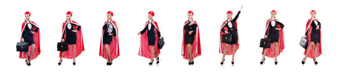 Businesswoman in royal suit isolated on white