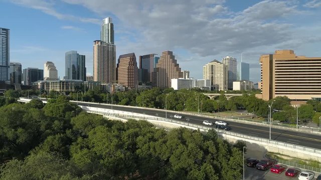 4K Aerial South First Bridge Austin Sunset