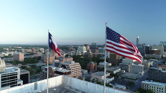 4K Aerial Texas and American Flag with Texas Capital
