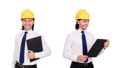 Young architect isolated on white