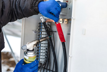 The process of applying a heat shrink