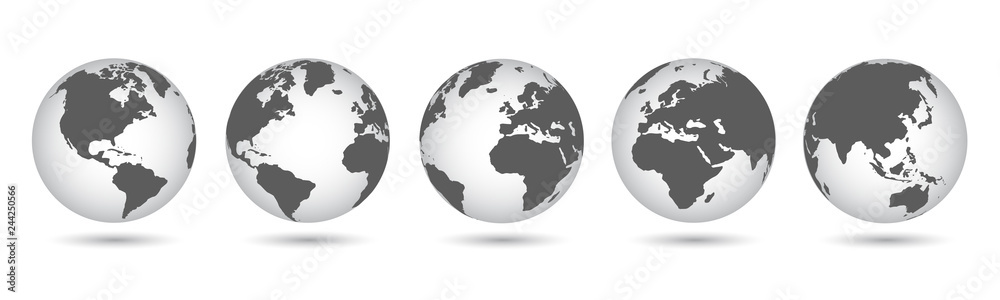 Wall mural set 3d globes with world maps - vector