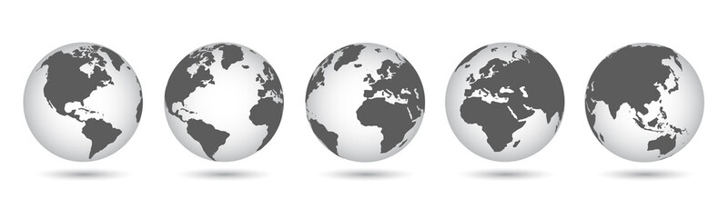 Set 3D Globes with World Maps - vector