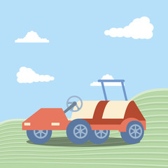 golf car in grass with sky and clouds