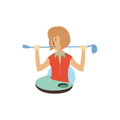 golfer woman with field and stick golf