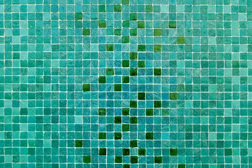 Blue and green mosaic wall background texture