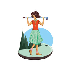 golfer woman with field and stick golf