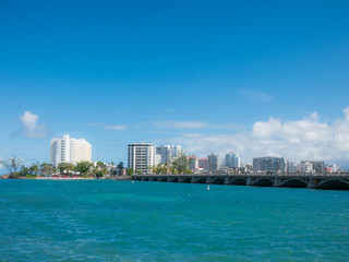 Fototapeta na wymiar San Juan, Puerto Rico skyline on Condado Beach.