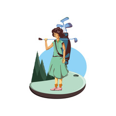 golfer woman with field and sticks golf