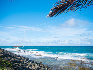 Great view of the sea on a beautiful windy day at Condado beach, San Juan, Puerto Rico