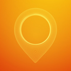 Geo map pin mesh. Place symbol GPS pictogram. Wireframe low poly mesh vector illustration