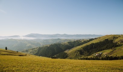 Beautiful landscape of the Carpathian mountains in village Holovy