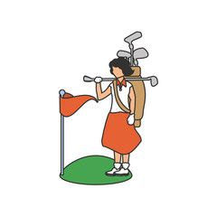 golfer woman with sticks golf and flag