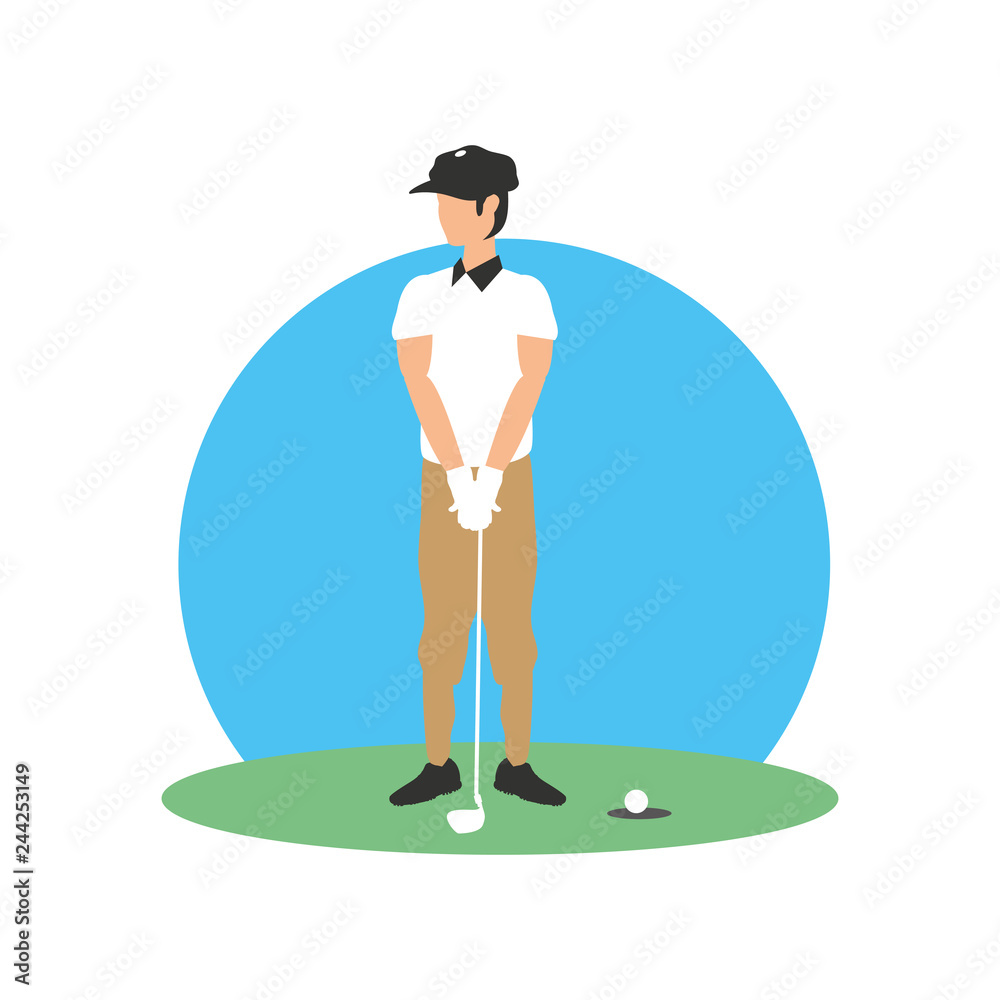 Poster golfer with field and stick golf