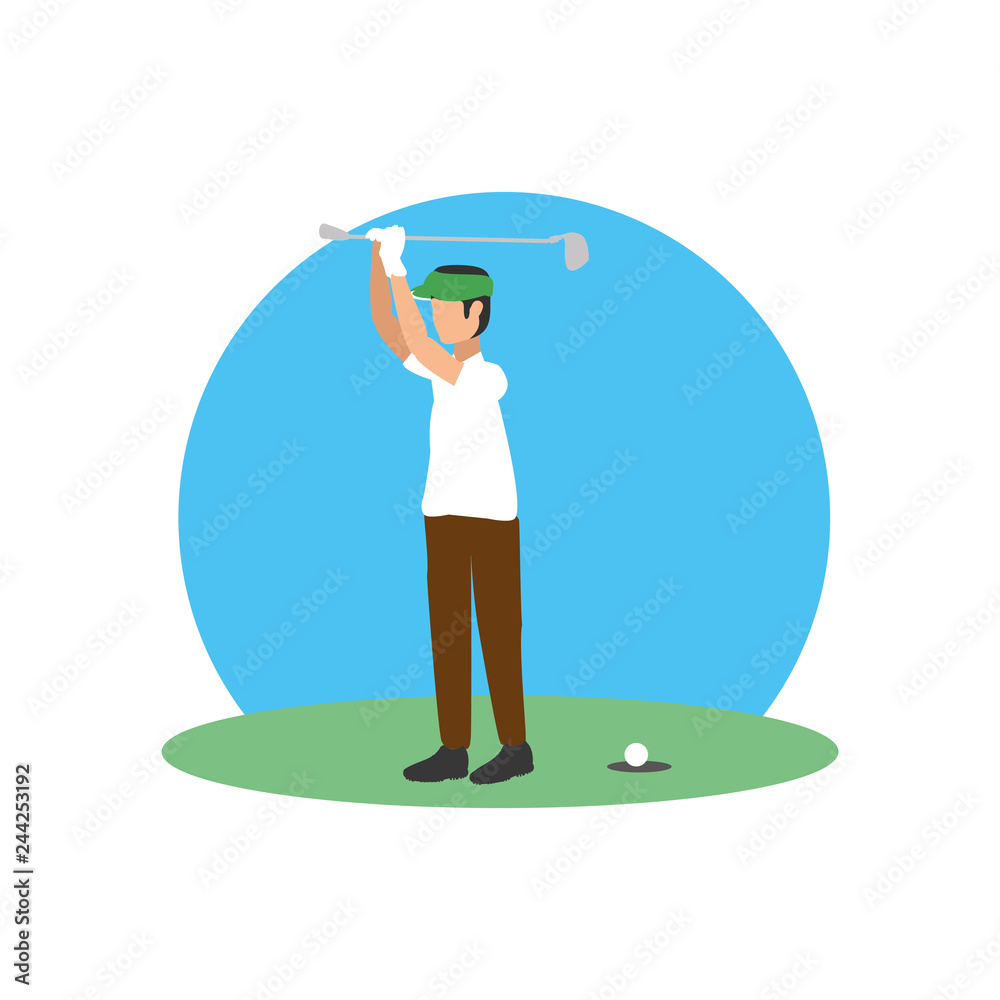 Wall mural golfer with field and stick golf