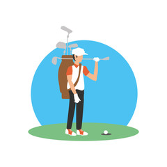 golfer with field and sticks golf