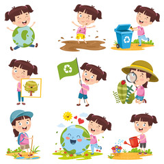 Vector Illustration Of Cartoon Girl Doing Various Activities