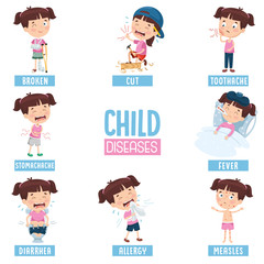 Vector Illustration Of Cartoon Girl Doing Various Activities