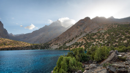 Naklejka na ściany i meble Alaudin Lake in the Fann Mountains, taken in Tajikistan in August 2018 taken in hdr