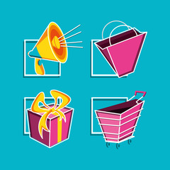 bag and cart shopping with set icons