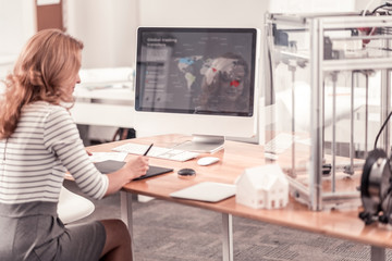 Smart woman preparing presentation for foreign partners