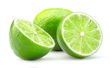 fresh green lime fruit isolated on white background