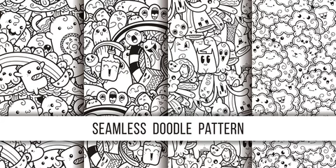 Foto op Plexiglas Collection of funny doodle monsters seamless pattern for prints, designs and coloring books © Drekhann