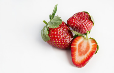 Fresh perfect berries red strawberries isolated on white, Concept of healthy eat food and nutrition.
