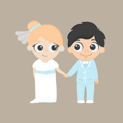 Obraz na płótnie Canvas Just married , newlyweds, bride and groom. Happy couple cartoon characters
