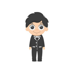 Young groom kid cartoon in black suit 
