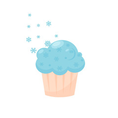 Blue ice cream with snowflakes on white background. Vector illustration