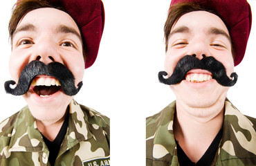 Funny soldier in military concept