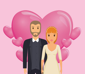 lovers couple with hearts floating