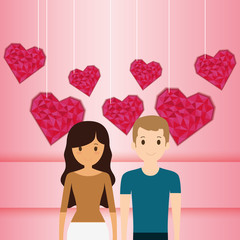 lovers couple with hearts floating