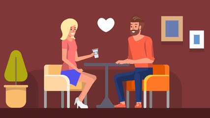 Romantic Date in Cafe. Girl Meeting Boyfriend Flat