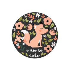 Cute fox with floral background