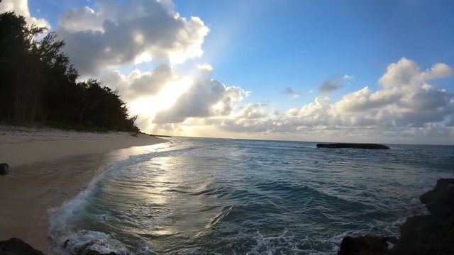 Wide Angle Beautiful Sunset Along Hawaiian Beach