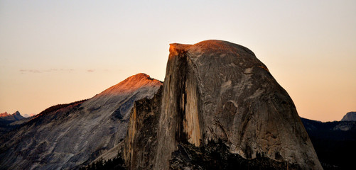 Sunset in Yosemite. View from Glacier Point to Half Dome.