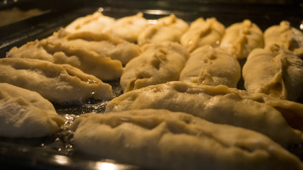 Closeup photo baking in hot oven, baking in the oven.