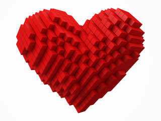 heart shaped data block. made with red cubes. 3d pixel style vector illustration.