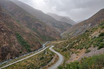 Fototapeta na wymiar Crossing Khaburabot Pass on the Pamir Highway, taken in Tajikistan in August 2018 taken in hdr