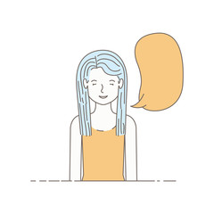 young woman with speech bubble avatar character