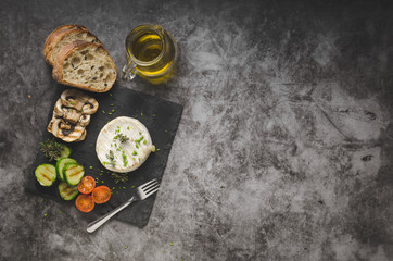 Camembert cheese grilled, fresh roasted vegetable