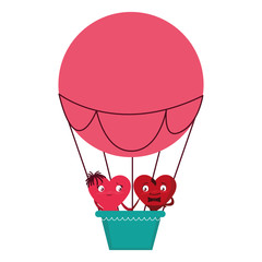 hearts couple flying in balloon air hot