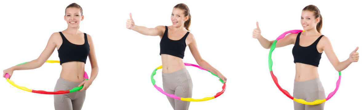 Young Woman With Hula Hoop Isolated On White 