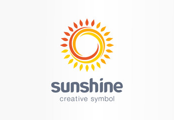 Sunshine creative symbol concept. Sunlight, solarium, sunblock cream, protection screen abstract business logo. Summer sunrise, sun rays icon