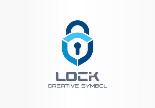 Lock creative symbol concept. Cyber security system, access control, protection abstract business logo. Close padlock, secure shield, guard icon