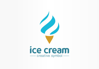 Ice cream ball creative symbol concept. Waffle cone, whipped dessert, cold food cafe abstract business logo. Tasty soft mousse, cool yogurt icon