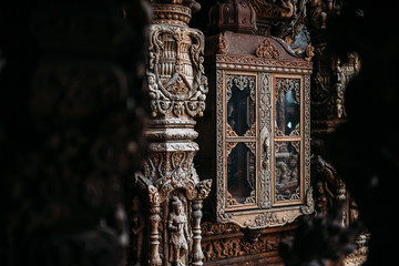 Sanctuary of Truth is a temple construction in Pattaya, Thailand. The sanctuary is an all-wood building filled with sculptures based on traditional Buddhist and Hindu motifs.
